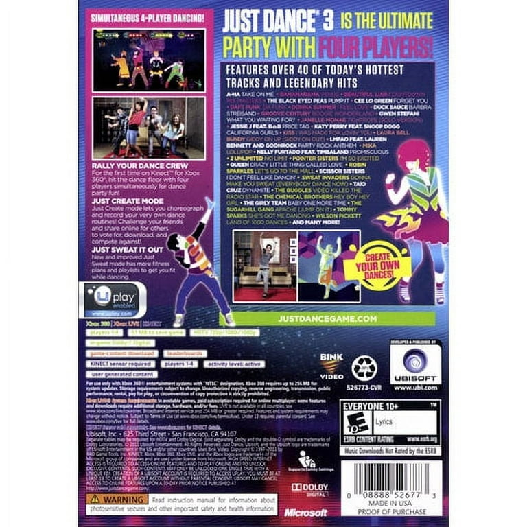 Just Dance 3 Xbox 360 Kinect Ubisoft Rated E 1 to 4 players activity game