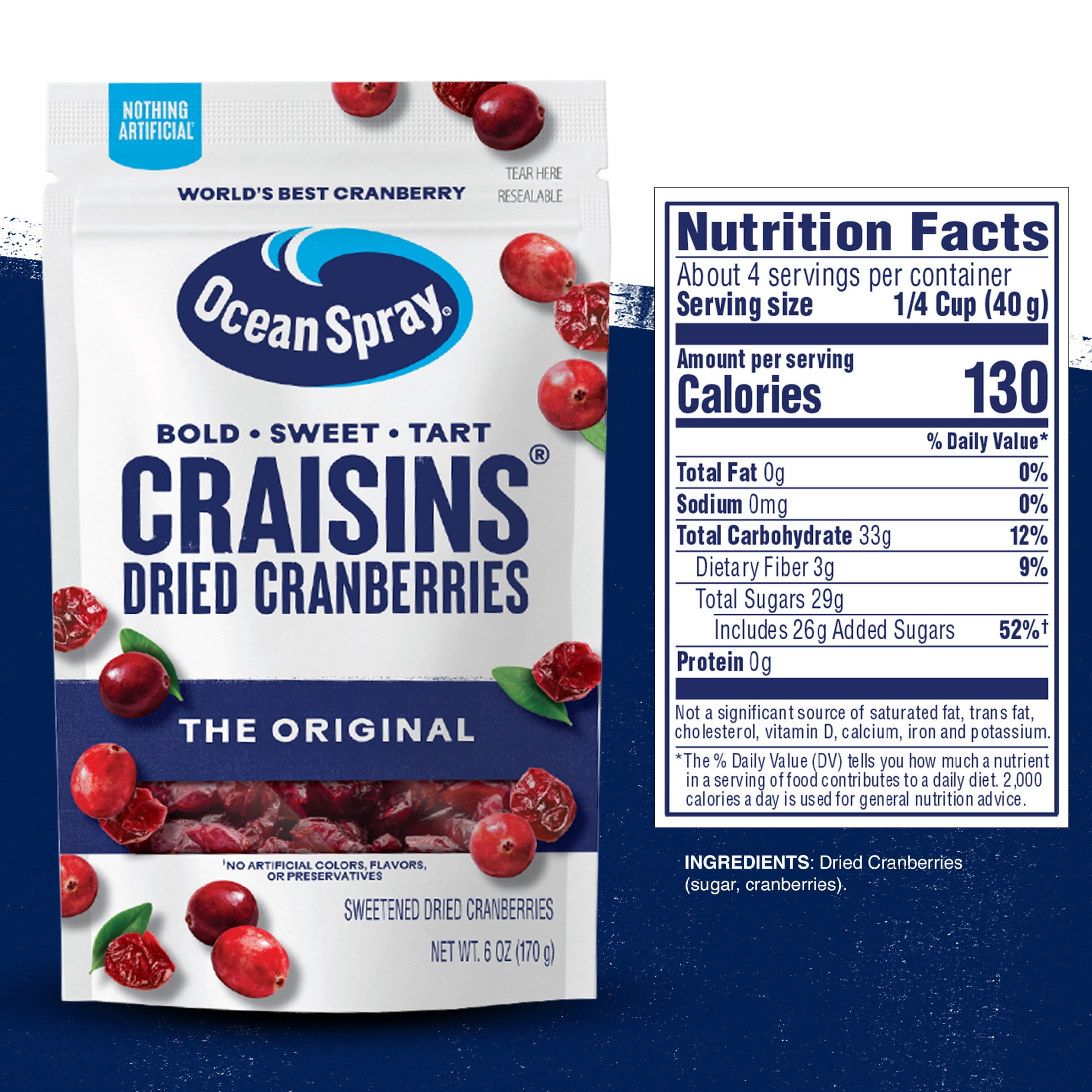 (3 pack) Ocean Spray® Craisins® Original Dried Cranberries, Dried Fruit, 6 oz Pouch