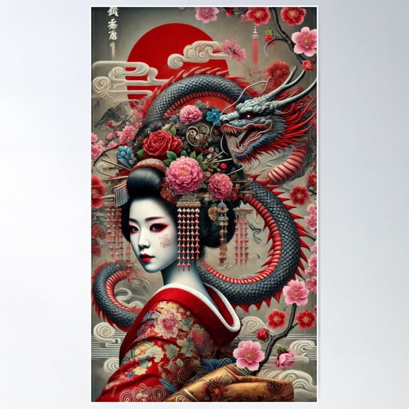 Realistic Traditional Japanese Geisha Poster Wall Art, Modern Wall Decor For Living Room Bedroom, 8x12 UNFRAMED
