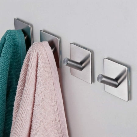 

Nvzi Adhesive Hooks Rope Towel Hanger with Stainless Steel Super Powerful Stick On Hooks for Home Kitchen Bathroom Heavy Duty Wall Mount Coat Hanging Rack - (4 Pack)
