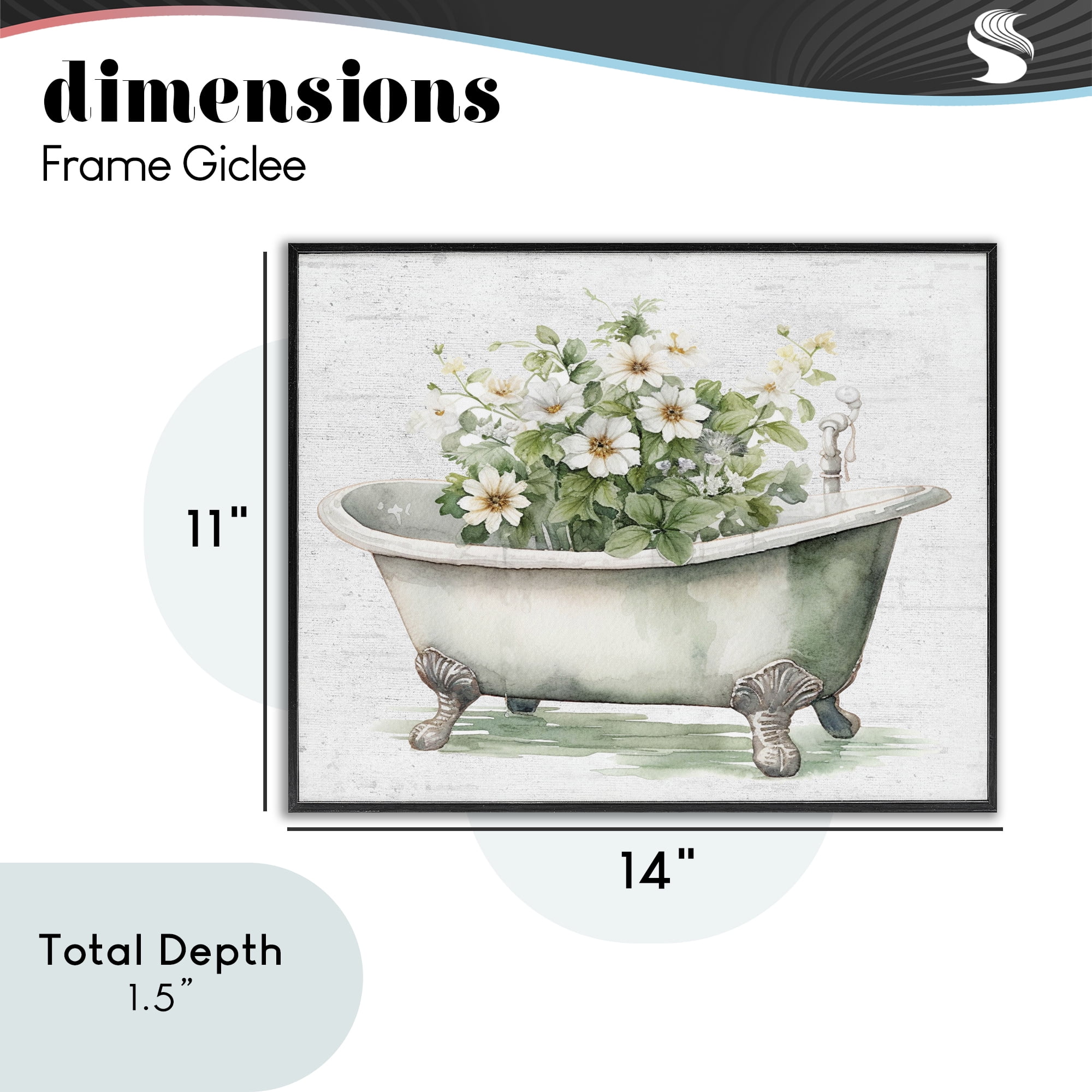 Boho Tub with Daisies Black Framed Giclee Art, design by Lettered and Lined