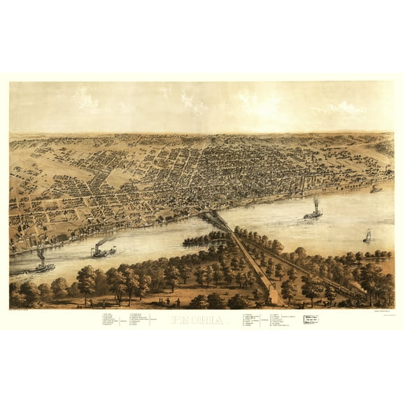 Historic Panoramic View - Peoria Illinois - Ruger 1867 - Vintage Wall Art