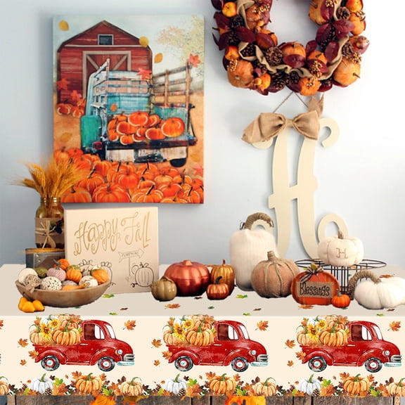 Qocolhg Pumpkin Maple Leaf Table Cloth for Square Tables - 54 x 107 Inch Spill-proof Fall Autumn Tablecloth, Washable Thanksgiving Table Decor, Farmhouse Fall Halloween Decorations for Home Kitchen