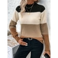 thumbnail image 2 of Women'S Color Block Sweaters Long Sleeve Mock Neck Tops Loose Knitted Pullover Sweater Caramel Color L, 2 of 5