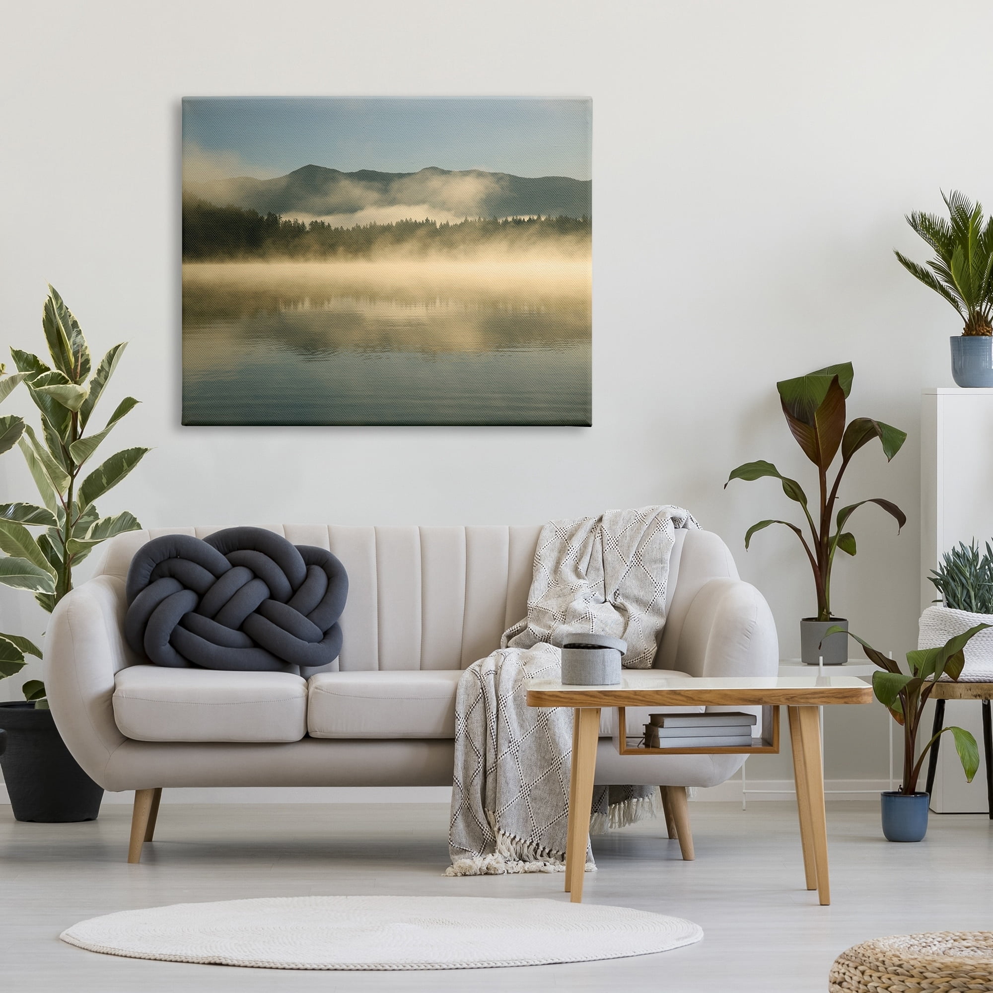 Stupell Industries Misty Lake Mountain Range Scenery Coastal Photography Gallery Wrapped Canvas Print Wall Art