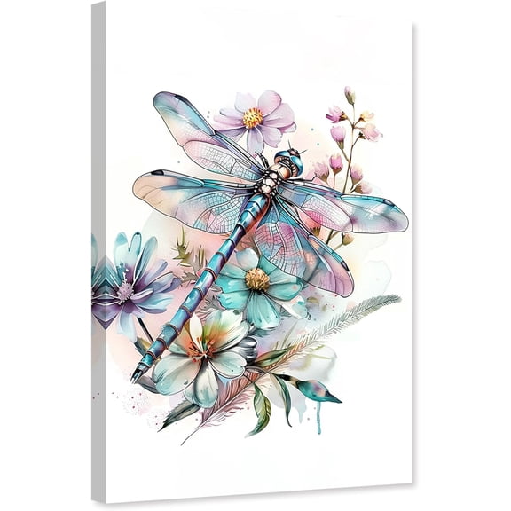 ZHONGYUTONG Dragonfly Canvas Wall Art for Bathroom Watercolor Dragonfly Pictures Wall Decor Home Painting Framed (12.00" x 18.00")