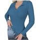 thumbnail image 2 of Suéter de cuello en V para mujer, blusa informal de poliéster con mangas largas y base de color liso, 2 of 5