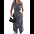 thumbnail image 2 of Vestido Camisero Vaquero Informal de Verano para Mujer, Sin Mangas, con Solapa, Botones y Cinturón, . Negro XL, 2 of 9