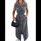 thumbnail image 2 of Vestido Camisero Vaquero Informal de Verano para Mujer, Sin Mangas, con Solapa, Botones y Cinturón, . Negro L, 2 of 9