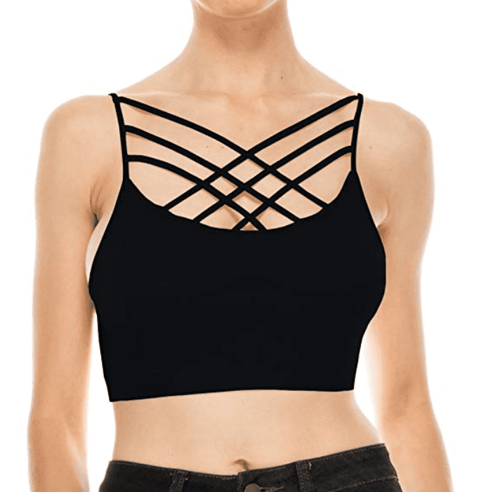 S~3XL Nolabel Womens Comfort Cami Crop Top Seamless Crisscross Front Strappy Bralette Sports Bra Top with Removable Pads 