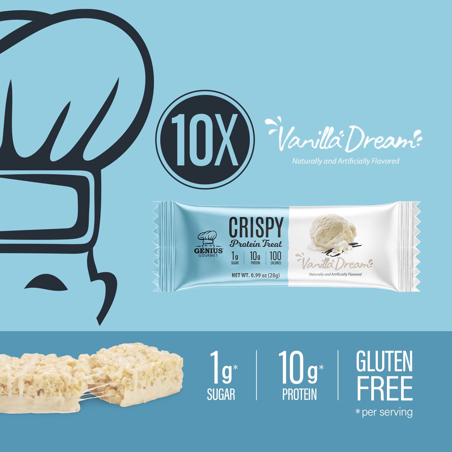 Genius Gourmet Vanilla Dream Protein Treat 10 - 0.99 oz Bars