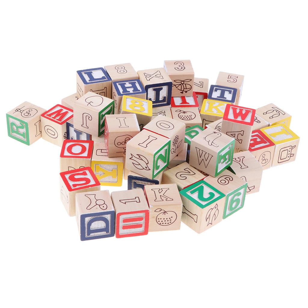 50PCS Wood Alphabet Blocks ABC Letter/123 Counting & Building