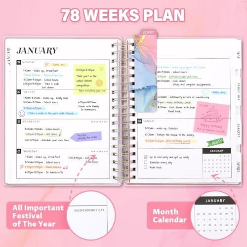 Planner 2026-2027, Large 18 Months Academic Daily Weekly Monthly Planner Yearly Agenda Jan. 2026–June. 2027, 7.9" x 9.8", Page Tabs, Separator Page, Pocket Folder, Bookmark, Stickers, Sticky Note Set