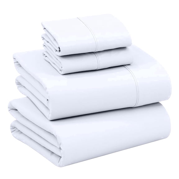 RUVANTI 100% Cotton Sheets – Full Size Percale Bedding, Cooling & Breathable, Durable with a Crisp, Soft & Comfortable Feel, 16" Deep Pocket, 4-Piece Set, Bright White