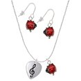 thumbnail image 1 of Delight Jewelry Silvertone Large Clef on Guitar Pick Red Lucky Ladybug Necklace and Dangle Earrings Set, 1 of 6