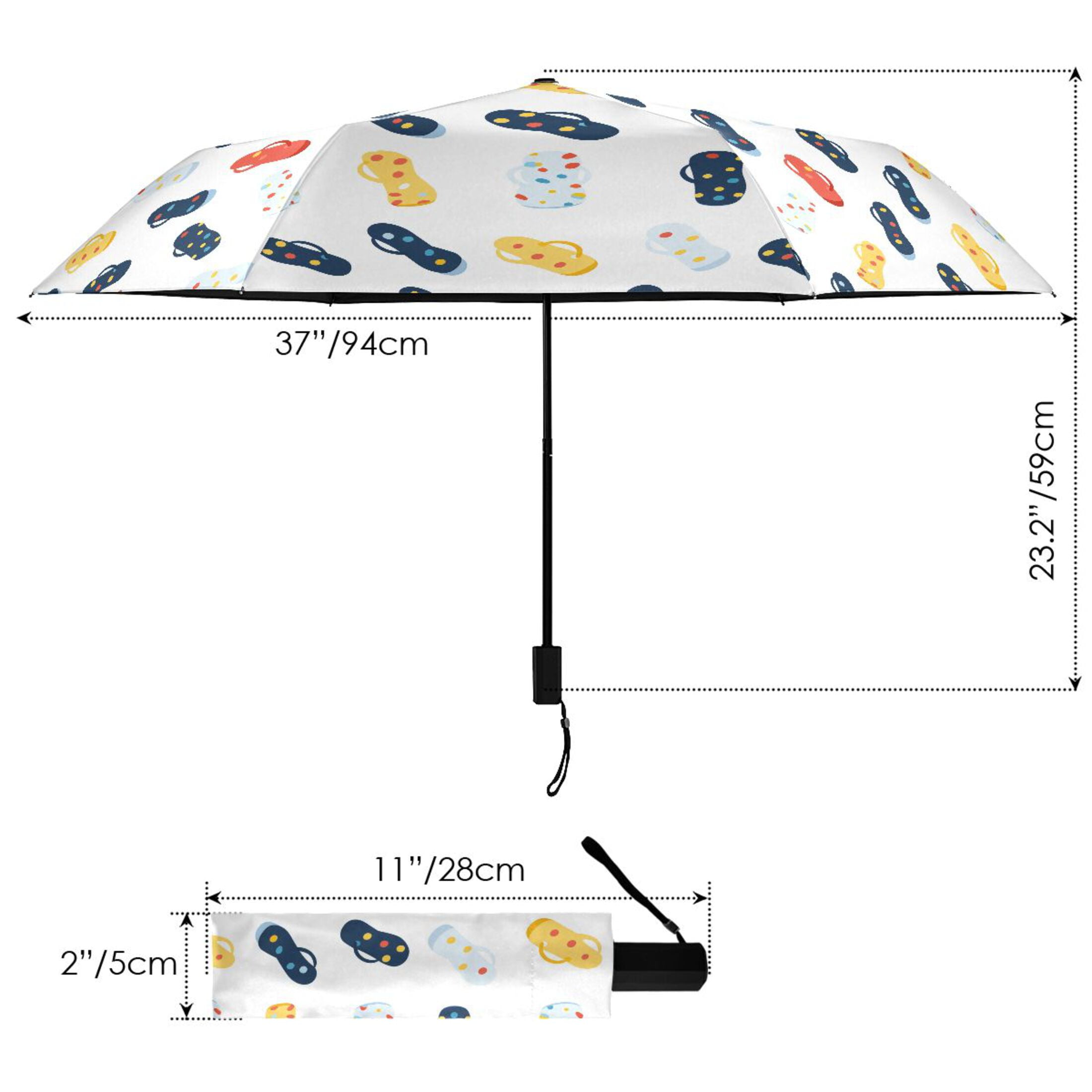 Flip Flop with Dots Compact Sun Umbrella Windproof Travel Umbrellas for Rain Strong Portable UV Protection