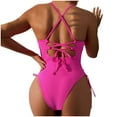 thumbnail image 4 of Uaswgudfs Women's Form-Fitting One-Piece Swimsuit with Crossover Strap Details and Unique Side Cutouts for a Stylish Beach or Pool Day Hot Pink M, 4 of 9