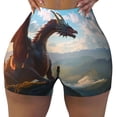thumbnail image 2 of Balery Clear Sky Mountain Red Dragon Printed Workout Shorts for Women Seamless Scrunch Short Gym Yoga Running Sport Active Exercise Fitness Shorts-Large, 2 of 8