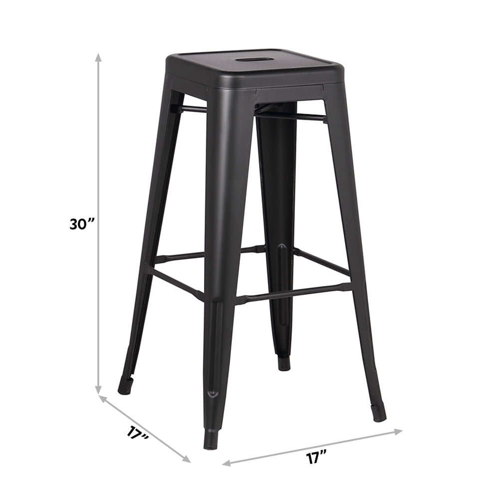 Abble Industrial Style 30" Matte Black Backless Square Seat Metal Bar Stool( Set of 4)