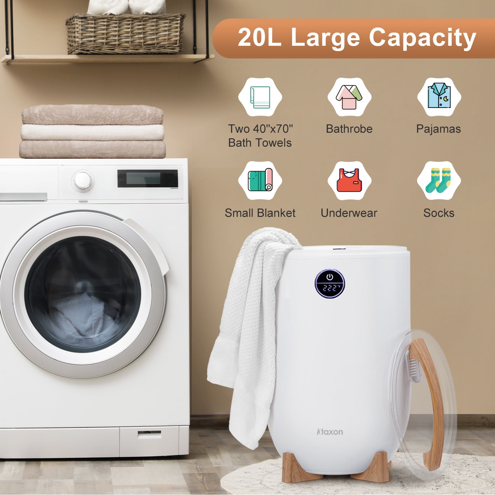 eM97L ワールドジェイビー タオルクーラー&ウォーマーL KDJ-20F Ktaxon Towel Warmer Bucket, 20L Capacity, Adjustable Timer, LED