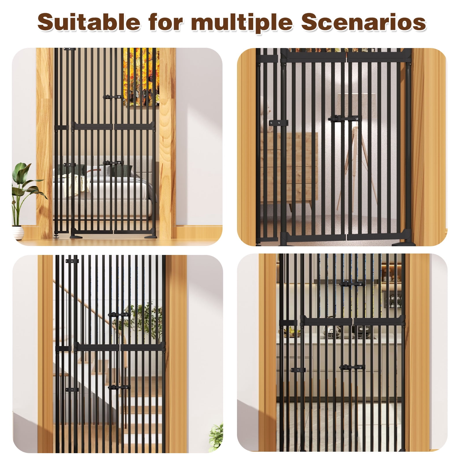 YUFU 74.8" Extra Tall Pet Gate for Cats, adjustable height adjustable width 30.3"-38.2" Pressure Mounted, No Drill, Walk-Through Door for Stairs/Doorways,(black)