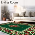 thumbnail image 2 of ODIKA 3'x5' Machine Washable Non-Slip Area Rug, Vintage Christmas Ornament Medallion with Holly Leaf Borders High Traffic Rug with Pad, Green, 644687, 2 of 8