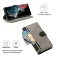thumbnail image 3 of SaniMore for Samsung Galaxy S22 Ultra 6.8" 2022 Wallet Case, [Removeable Wrist Strap][Zipper Cash Pocket + Card Slots] Flip Kickstand Full Protective Magnetic Closure Retro Cover, Black+Gray, 3 of 11