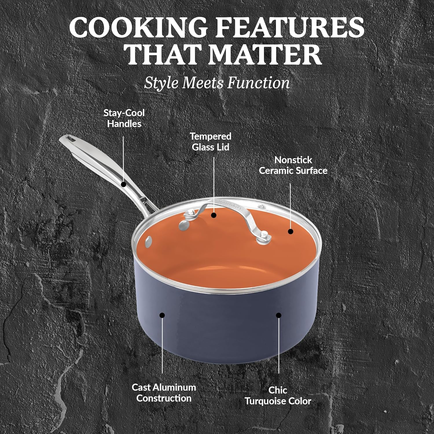 Gotham Steel 15 Pc Ceramic Pots and Pans Set Non Stick, Copper Cookeware Set with Utensils, Pot and Pan Set Nonstick, Induction Compatible with Stay Cool Handles, Copper
