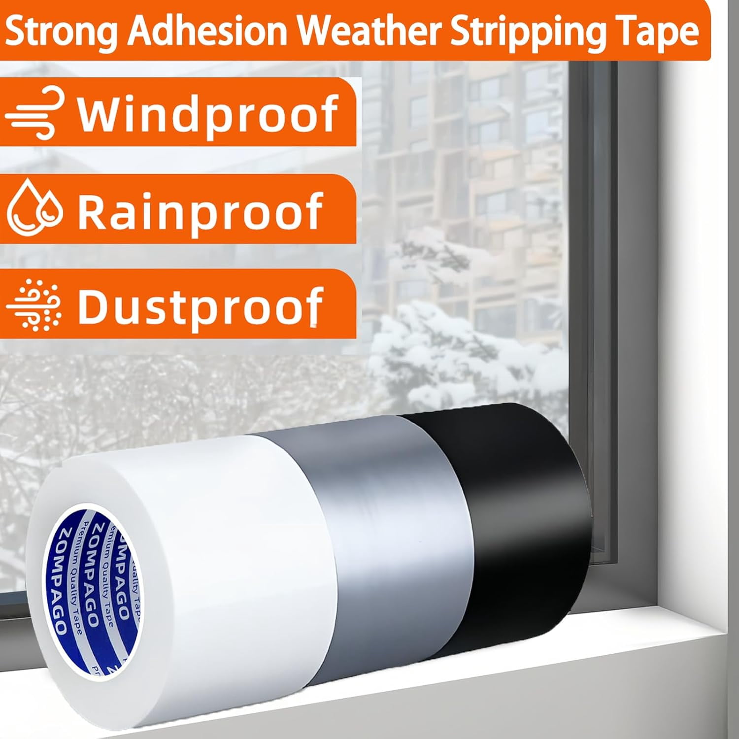 FRKSMD-Strong Adhesive Cloth Weather Stripping Tape for Sliding Windows and Door Frames - Seal Strip for Soundproofing,Dustproof, Waterproof,and Windproof-Durable and Wear Resistant,1.8inx66FT,Black