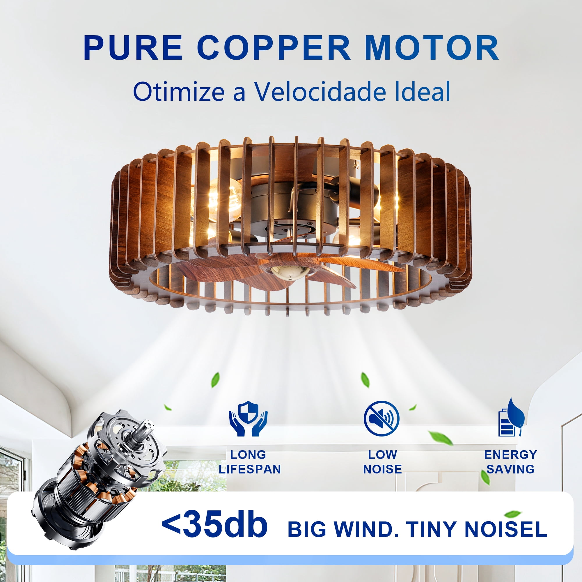 Leumius 20" Modern Ceiling Fan with Light and Remote Control, 6 Speeds, Quiet DC Motor For Living Room,Bedroom,Kitchen (NOT Included Bulbs)