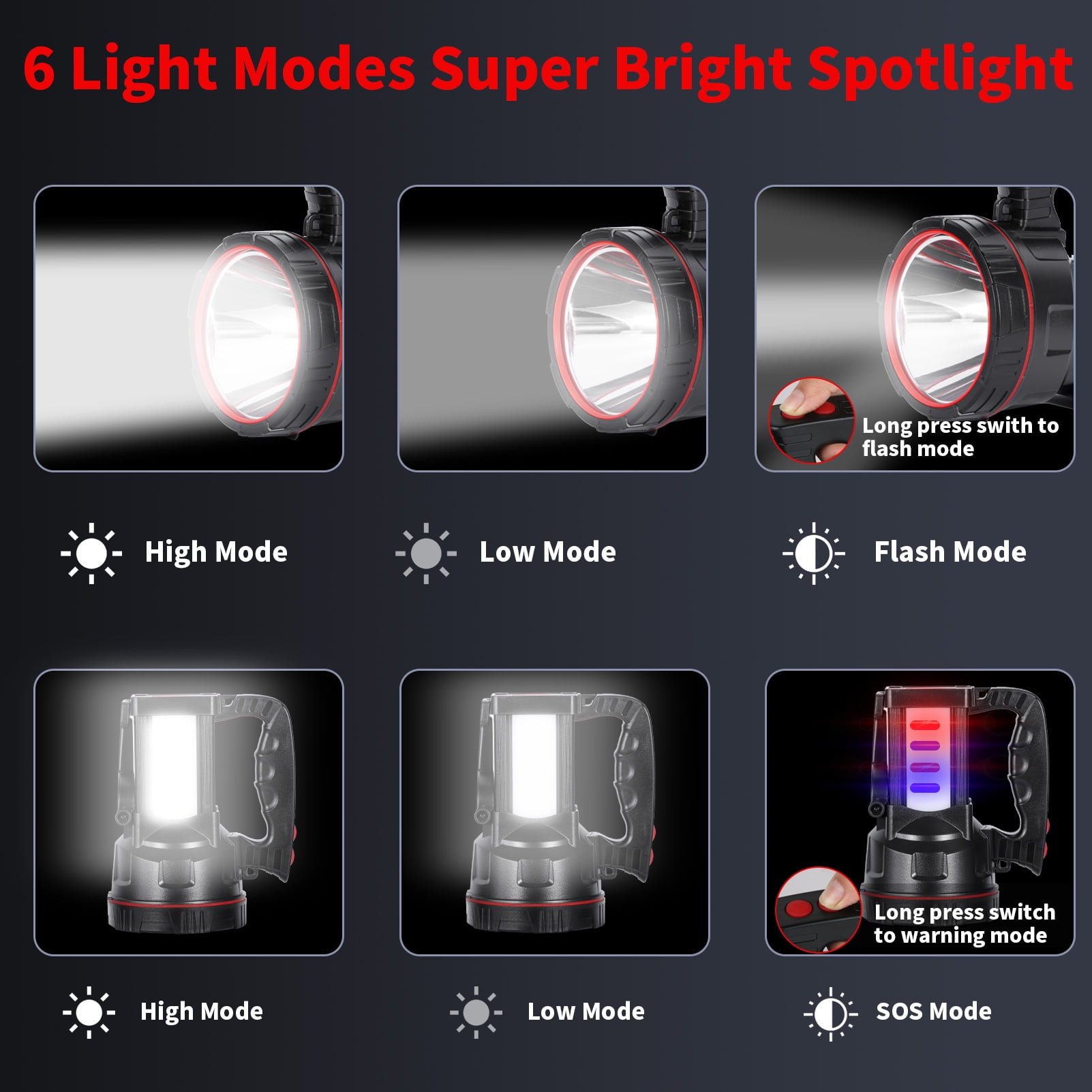 Hunting Friends Super Bright LED Rechargeable Handheld Spotlight High Powered Tactical Waterproof Flashlight with Side Light and USB Power Bank