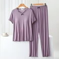 thumbnail image 2 of Summer Fashion Plus Size Two Piece Sets for Women Going Out Trendy Clothes 2025 Blouse Plain Casual Round-Neck Regular Short Sleeve Sleepwear Sets Up to 65% off!, 2 of 4