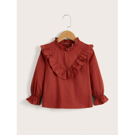 

Toddler Girls Solid Ruffle Trim Blouse Redwood Cute A040W