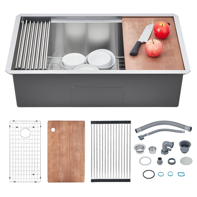 AKDSteel Stainless Steel Kitchen Sink, Modern Undermount Single Bowl With Workstation Design, Includes Accessories, Multi-Functional Prep Basin For Home Or Restaurant Use