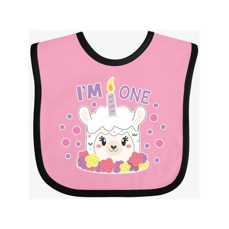 

Inktastic I m One with Flowers and Cute Llama Cake Gift Baby Girl Bib