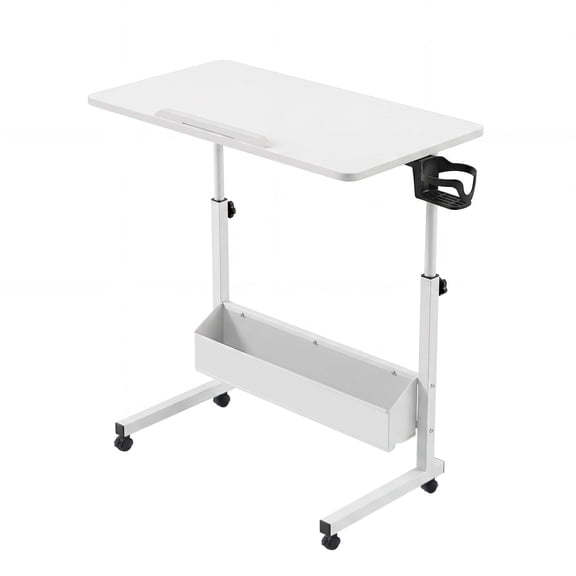 Adjustable Rolling Laptop Desk Folding TV Tray Table for Couch Eating Tilt-Top Height Adjustable Mobile Standing Desk for Living Room Bedroom Office White