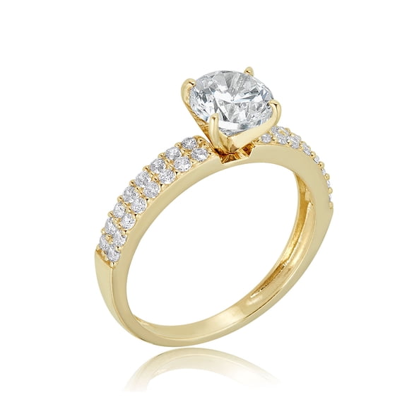 AVORA 10K Yellow Gold 1.25 Carat Simulated Diamond CZ 2-Row Engagement Wedding Anniversary Ring  - Size 8