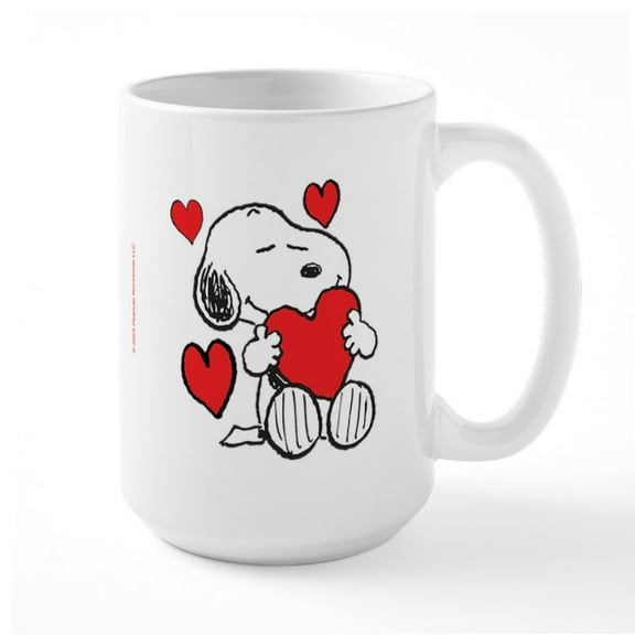 CafePress - Snoopy Hearts - 15 oz Ceramic Large White Novelty Mug