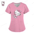 thumbnail image 1 of Haut de Blouse pour Femmes à Manches Courtes Col en V uniforme d'Infirmière Hello Kitty Imprimé Blouse de Travail T-shirts pour Dames uniforme Infermera mujer FGS, 1 of 7