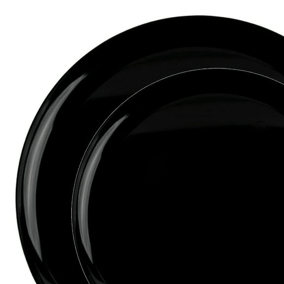 Smarty Black Flat Round Disposable Plastic Dinnerware Value Set (120 Guests)