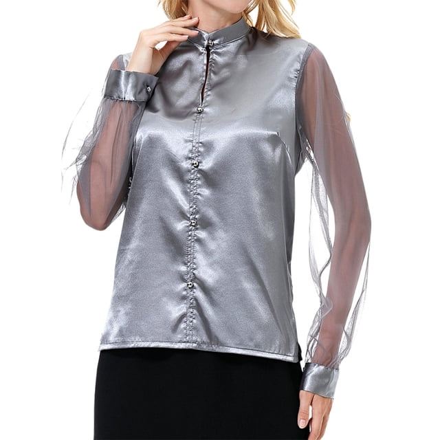 WEAIXIMIUNG T-Shirts Amusants Chemises Femme Mode Décontractée Manches Longues Imitation Soie Haut Chemise