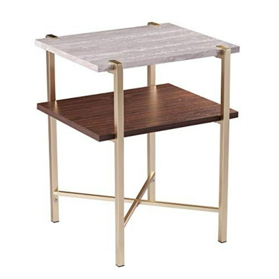 SEI Furniture Ardmillan Faux Marble Top End Table in White and Tobacco