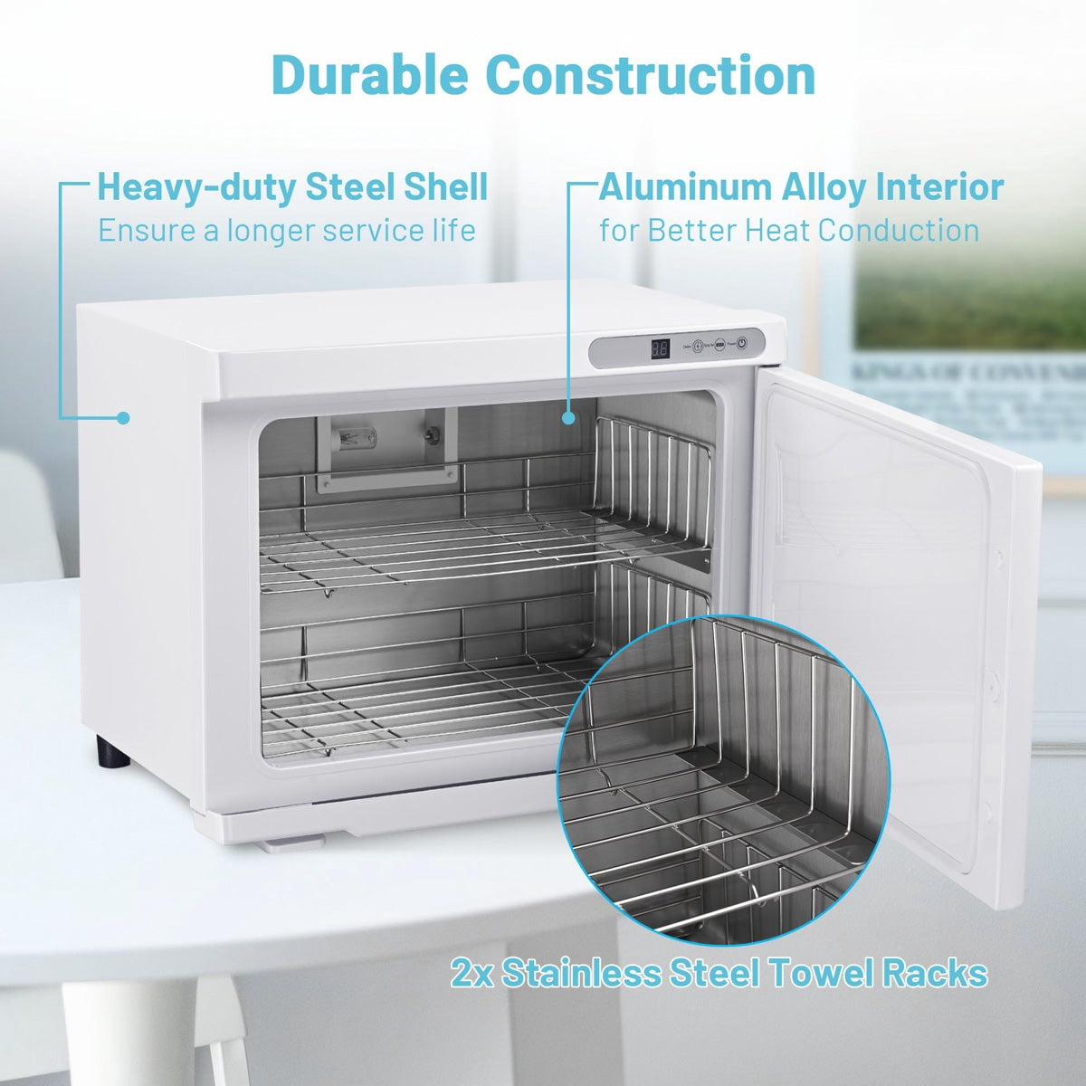 Yescom 23L Professional 2-in-1 Hot Towel Warmer & UV Sterilizer Cabinet with Dual Racks and Removable Drip Tray for Spas, Salons, and Home Use. White