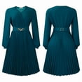 thumbnail image 3 of Midi Dress for Women Church Dress Fashion High Waist Business Casual Dress Cocktail with Belt Green M, 3 of 9