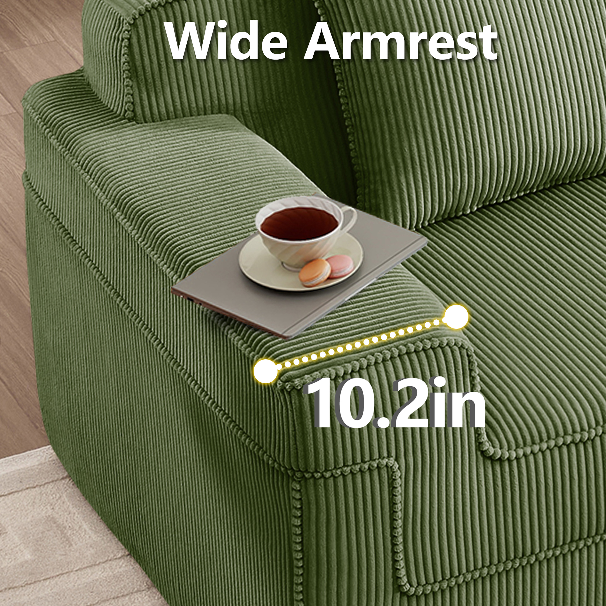 Modular 3 Seat Boneless Sofa, Cloud Sectional Couch with Deep Seat, Modern Modular 3-Seat Sofa Couch with Throw Pillows Corduroy Fabric Green