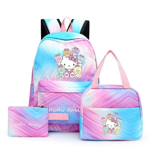 3 Pcs Sanrio Sac à Dos Coloré avec Sac à Lunch pour Femmes Étudiantes Adolescentes Hello Kitty Sac à Dos Décontracté Sacs d'École Ensembles
