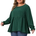 thumbnail image 2 of DARING DIVA Women's Plus Babydoll Round Neck Tiered Swiss Dots Blouse 1X Dark Green, 2 of 6