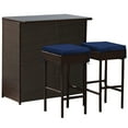 thumbnail image 6 of Gymax 3PCS Rattan Patio Bar Table & Stool Set Dining Set w/ Navy & Off white Cushion, 6 of 8