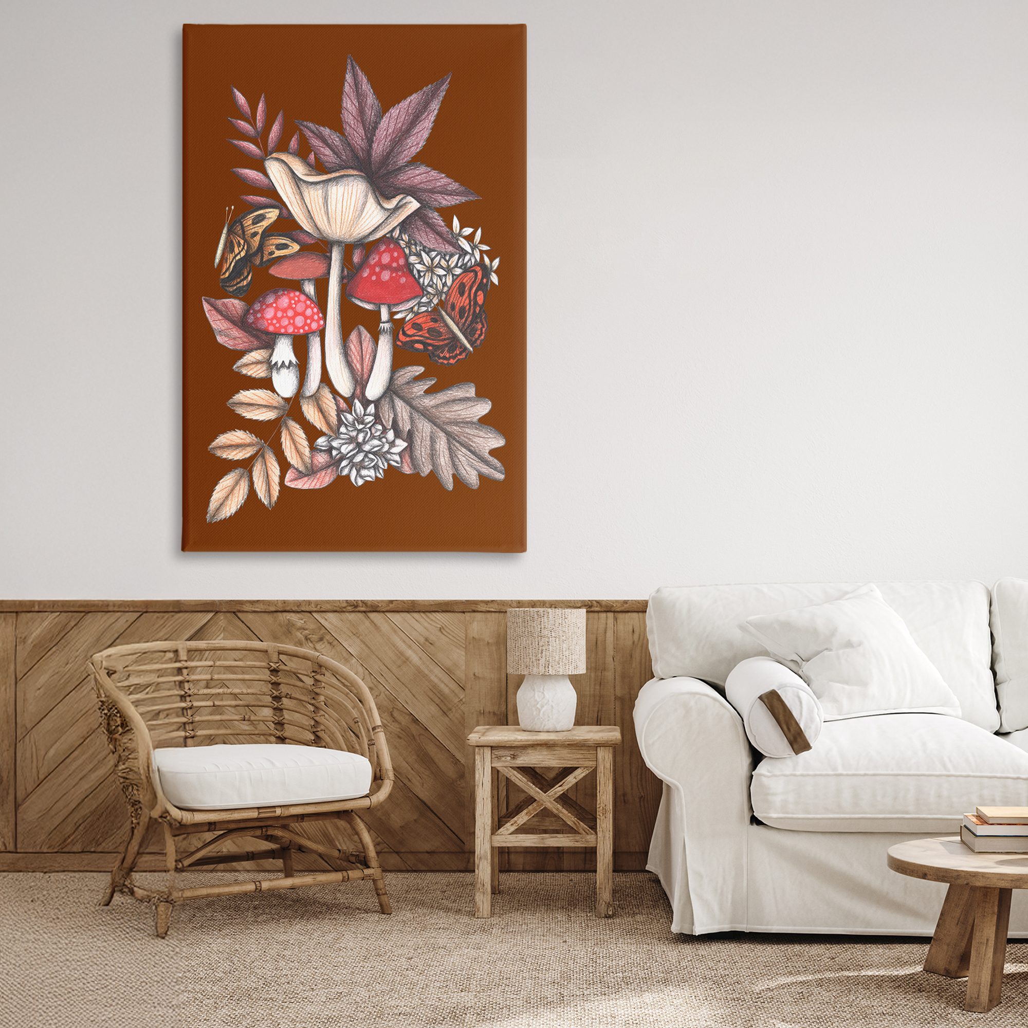 Autumn Mushrooms Magic Canvas Wall Art, design by Cecilia Battaini