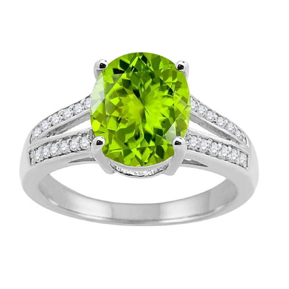 Mauli Jewels Rings for Women 2.52 Carat Oval Peridot and Diamond Ring 4-Prong 10K White Gold